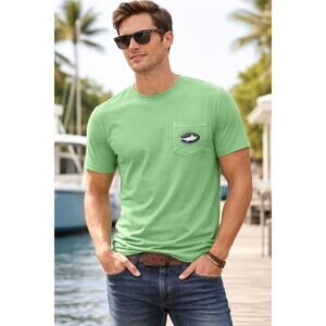 Marlin Graphic Pocket Tee Mens Medium Green Fishing NWT 0902
